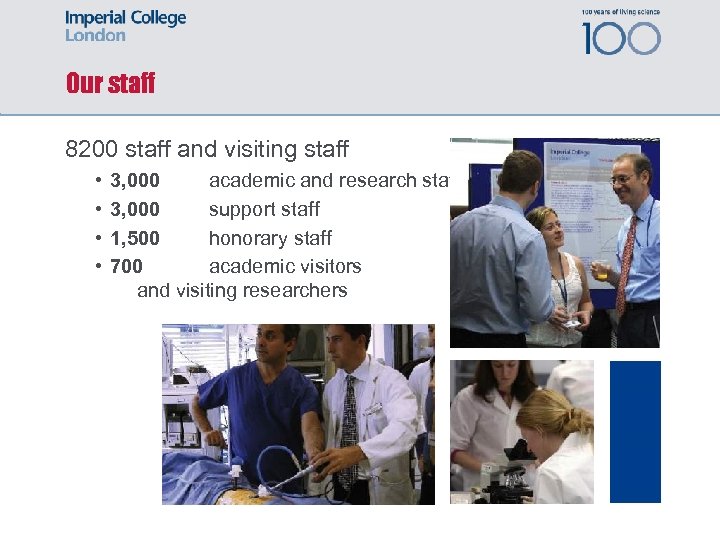 Our staff 8200 staff and visiting staff • • 3, 000 academic and research