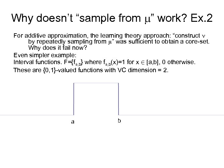 Why doesn’t “sample from ” work? Ex. 2 For additive approximation, the learning theory