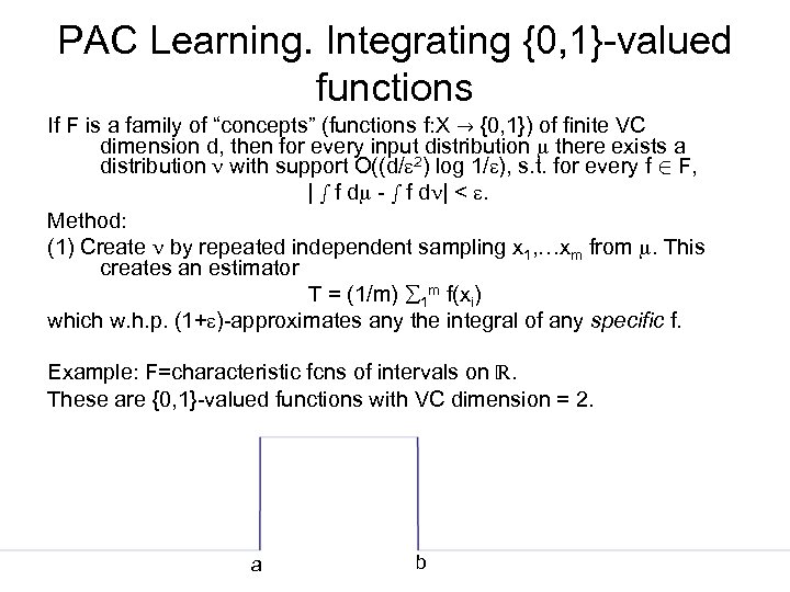 PAC Learning. Integrating {0, 1}-valued functions If F is a family of “concepts” (functions