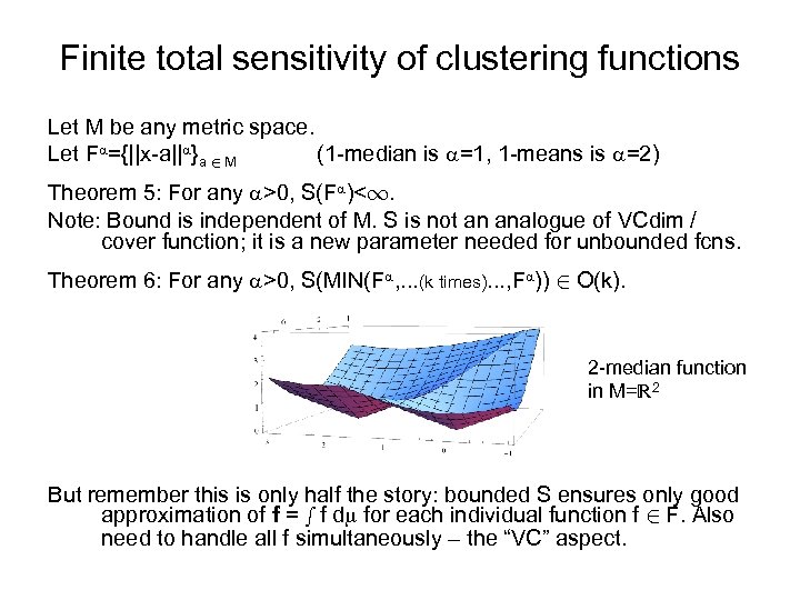 Finite total sensitivity of clustering functions Let M be any metric space. Let F