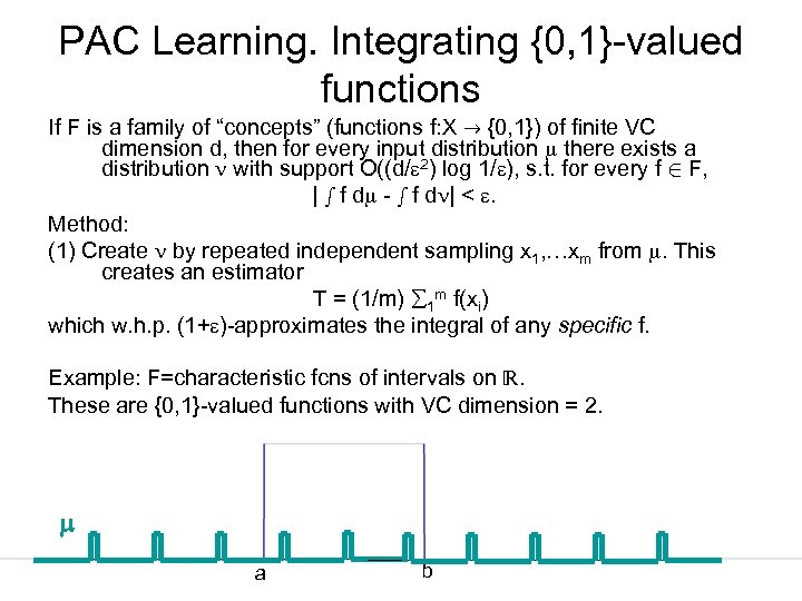 PAC Learning. Integrating {0, 1}-valued functions If F is a family of “concepts” (functions