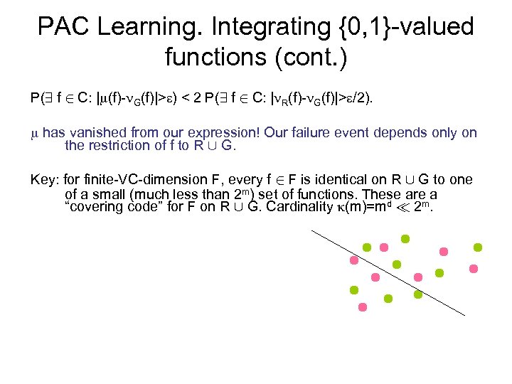 PAC Learning. Integrating {0, 1}-valued functions (cont. ) P(9 f 2 C: | (f)-