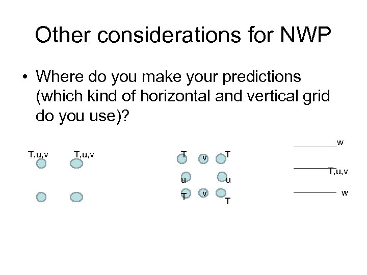 Other considerations for NWP • Where do you make your predictions (which kind of