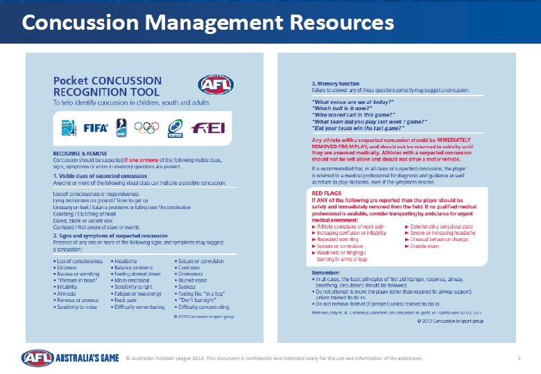 © Australian Football League 2013. This document is confidential and intended solely for the