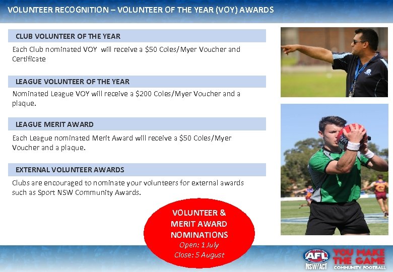 VOLUNTEER RECOGNITION – VOLUNTEER OF THE YEAR (VOY) AWARDS CLUB VOLUNTEER OF THE YEAR