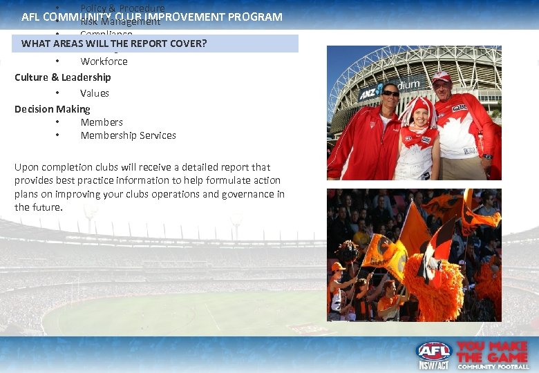  • Policy & Procedure AFL COMMUNITY CLUB IMPROVEMENT PROGRAM • Risk Management •
