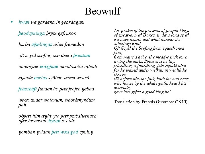 Beowulf • hwæt we gardena in geardagum þeodcyninga þrym gefrunon hu ða æþelingas ellen