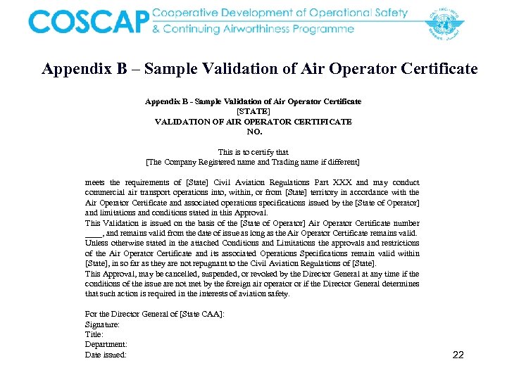 Appendix B – Sample Validation of Air Operator Certificate Appendix B - Sample Validation
