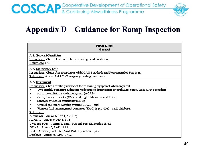 Appendix D – Guidance for Ramp Inspection Flight Deck: General A 1. General Condition