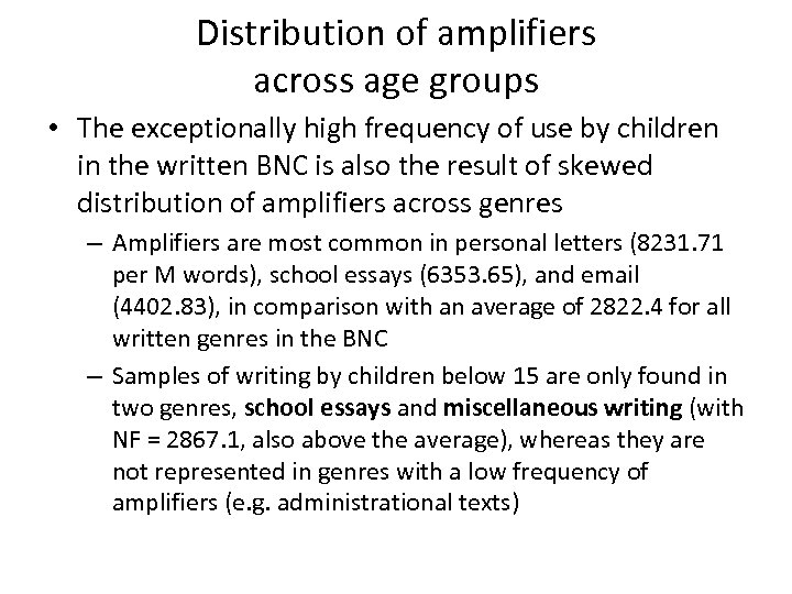 Distribution of amplifiers across age groups • The exceptionally high frequency of use by