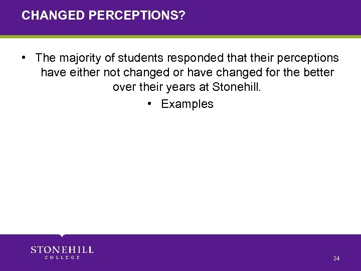 CHANGED PERCEPTIONS? • The majority of students responded that their perceptions have either not
