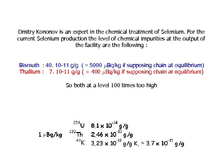Dmitry Kononov is an expert in the chemical treatment of Selenium. For the current