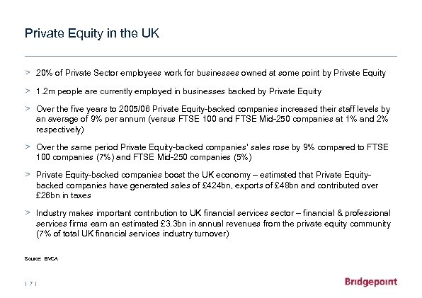 Private Equity in the UK > 20% of Private Sector employees work for businesses