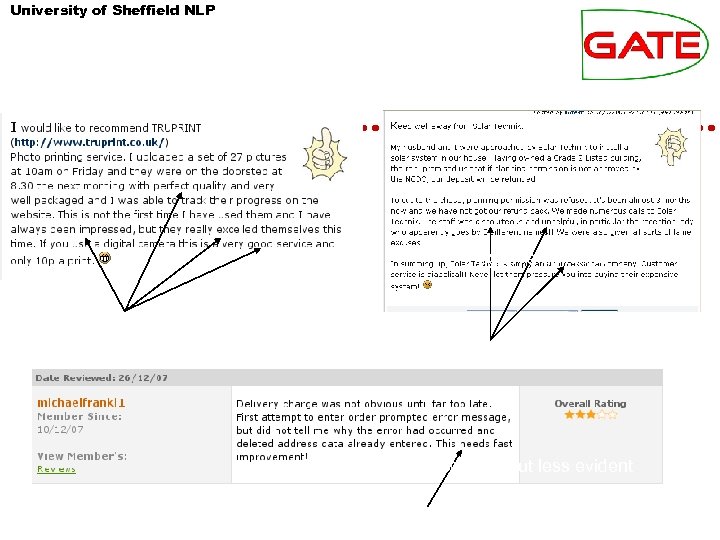 University of Sheffield NLP positive opinions negative opinion, but less evident 