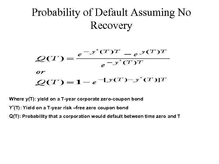 Probability of Default Assuming No Recovery Where y(T): yield on a T-year corporate zero-coupon