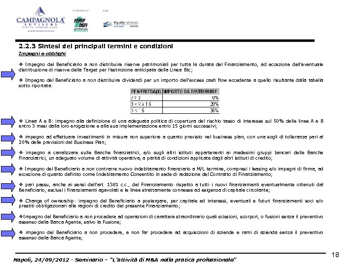 2. 2. 3 Sintesi dei principali termini e condizioni Impegni e obblighi v Impegno
