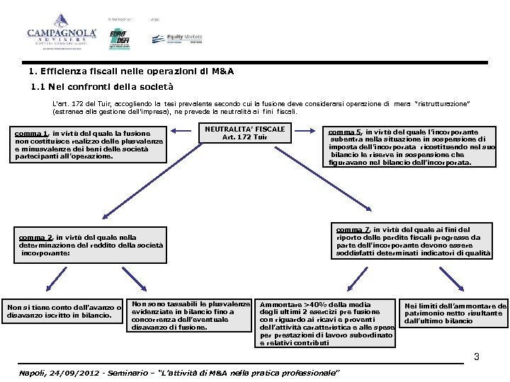 1. Efficienza fiscali nelle operazioni di M&A 1. 1 Nei confronti della società L’art.