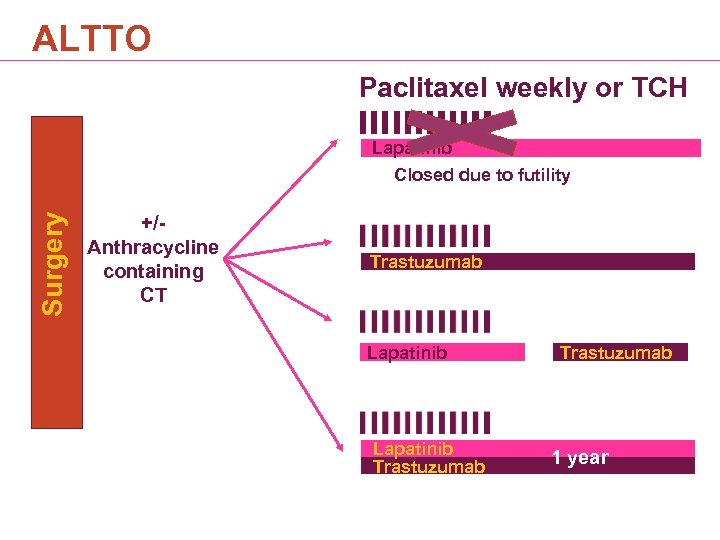 ALTTO Paclitaxel weekly or TCH Surgery Lapatinib Closed due to futility +/- Anthracycline containing