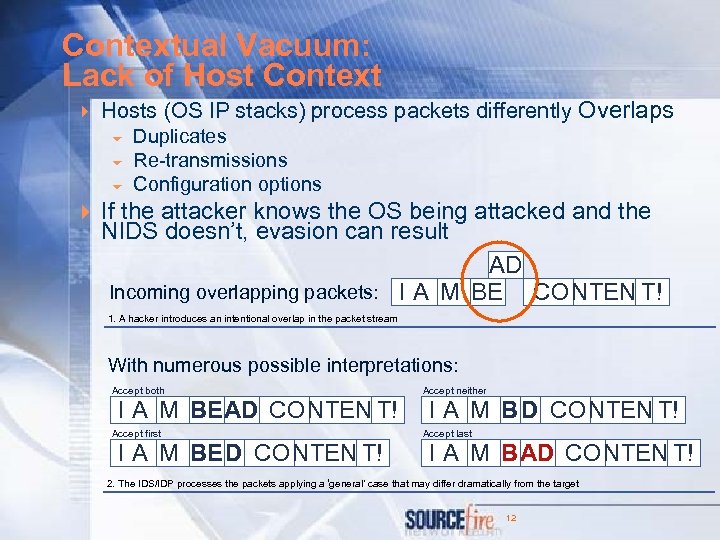 Contextual Vacuum: Lack of Host Context 4 Hosts (OS IP stacks) process packets differently