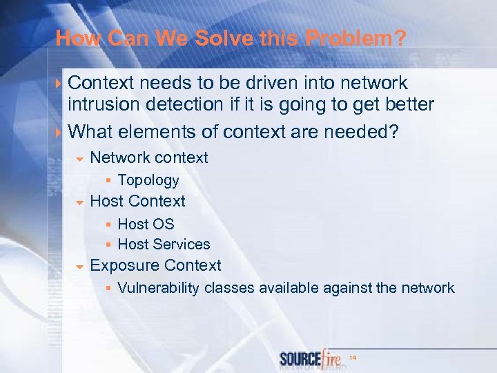 How Can We Solve this Problem? 4 Context needs to be driven into network