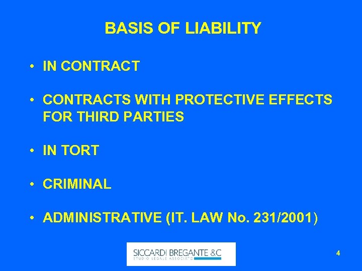 BASIS OF LIABILITY • IN CONTRACT • CONTRACTS WITH PROTECTIVE EFFECTS FOR THIRD PARTIES