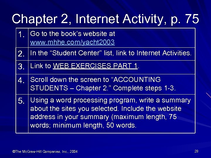 Chapter 2, Internet Activity, p. 75 1. Go to the book’s website at www.