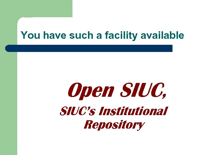 You have such a facility available Open SIUC, SIUC’s Institutional Repository 