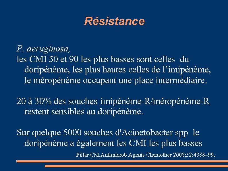 Résistance P. aeruginosa, les CMI 50 et 90 les plus basses sont celles du
