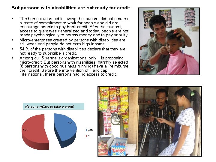 But persons with disabilities are not ready for credit • • The humanitarian aid