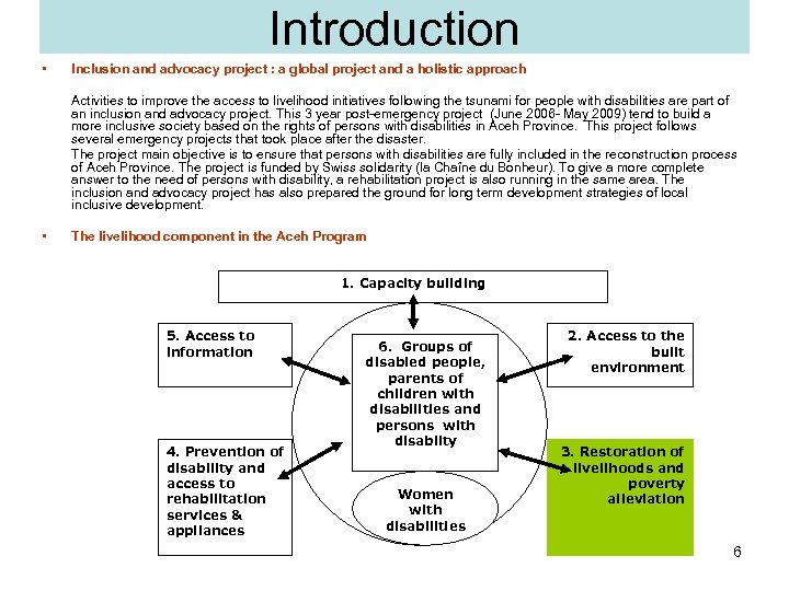 Introduction • Inclusion and advocacy project : a global project and a holistic approach