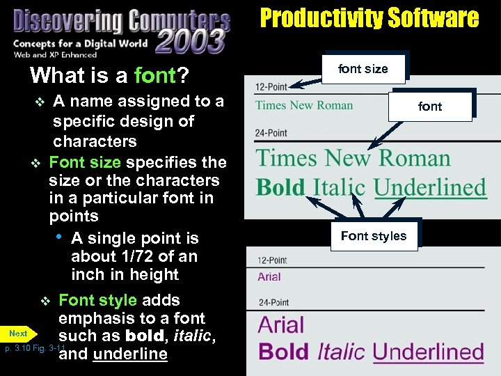 Productivity Software What is a font? v v A name assigned to a specific