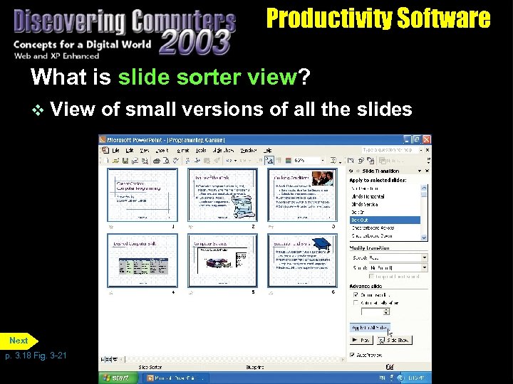 Productivity Software What is slide sorter view? v View Next p. 3. 18 Fig.