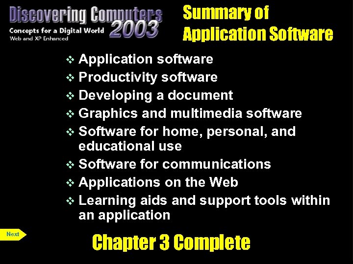 Summary of Application Software v Application software v Productivity software v Developing a document