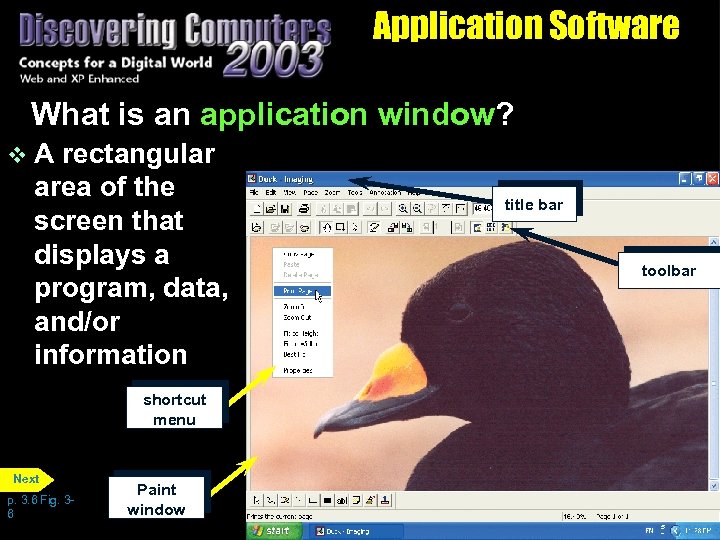 Application Software What is an application window? v. A rectangular area of the screen