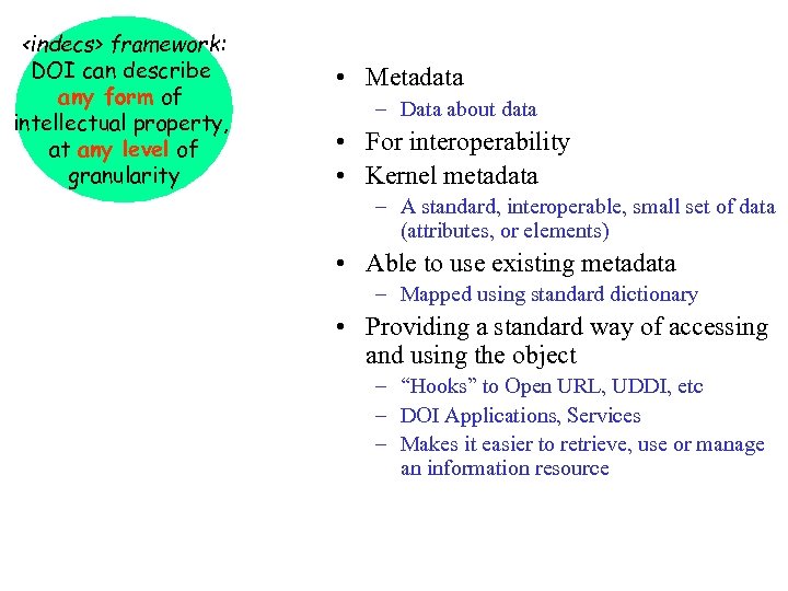 <indecs> framework: DOI can describe any form of intellectual property, at any level of
