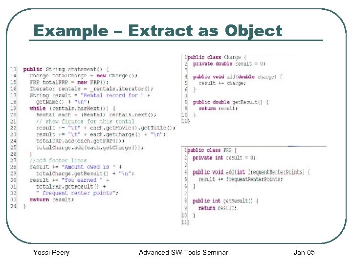 Example – Extract as Object Yossi Peery Advanced SW Tools Seminar Jan-05 
