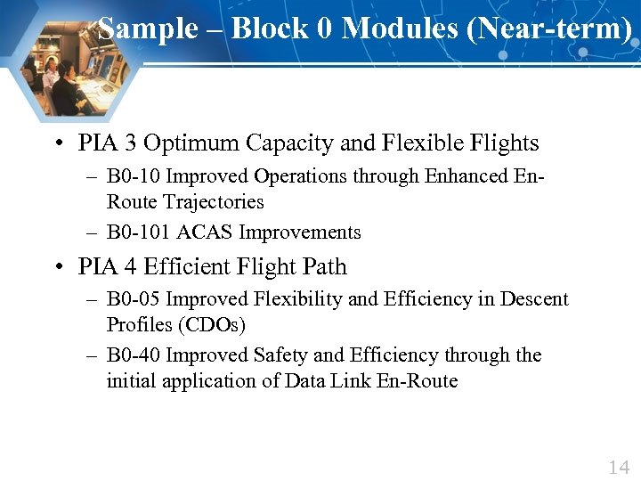 Sample – Block 0 Modules (Near-term) • PIA 3 Optimum Capacity and Flexible Flights