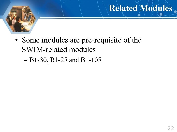 Related Modules • Some modules are pre-requisite of the SWIM-related modules – B 1