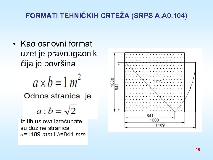 FORMATI TEHNIČKIH CRTEŽA (SRPS A. A 0. 104) • Kao osnovni format uzet je