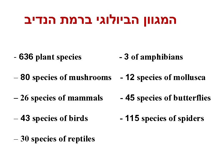  המגוון הביולוגי ברמת הנדיב - 636 plant species - 3 of amphibians –