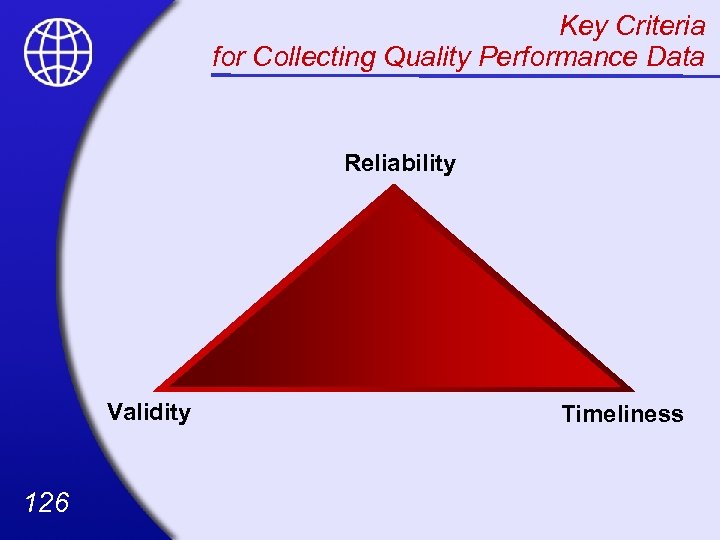 Key Criteria for Collecting Quality Performance Data Reliability Validity 126 Timeliness 