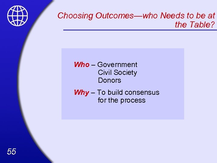 Choosing Outcomes—who Needs to be at the Table? Who – Government Civil Society Donors