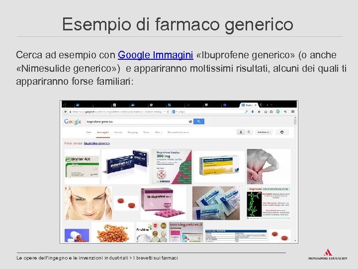 Esempio di farmaco generico Cerca ad esempio con Google Immagini «Ibuprofene generico» (o anche