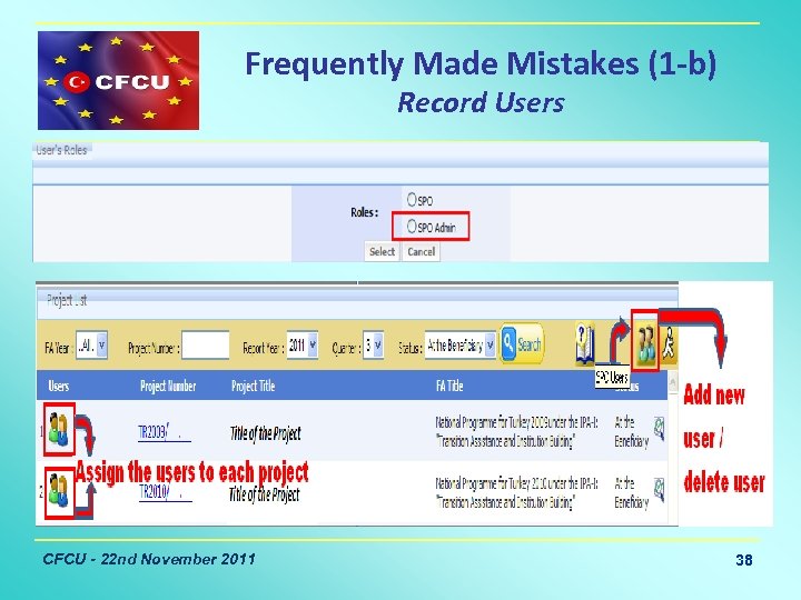 Frequently Made Mistakes (1 -b) Record Users CFCU - 22 nd November 2011 38