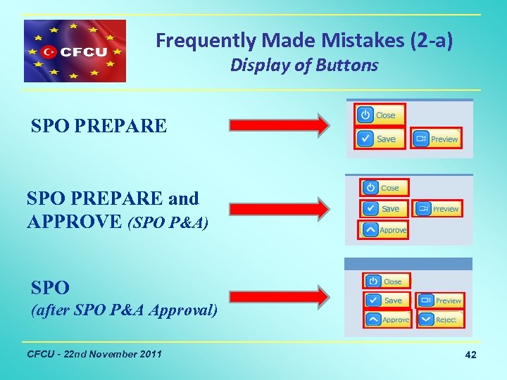 Frequently Made Mistakes (2 -a) Display of Buttons SPO PREPARE and APPROVE (SPO P&A)