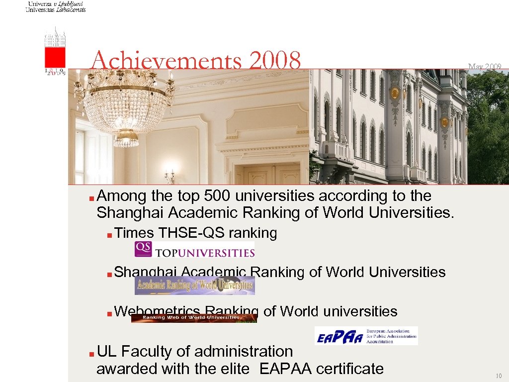 Achievements 2008 ■ Among the top 500 universities according to the Shanghai Academic Ranking