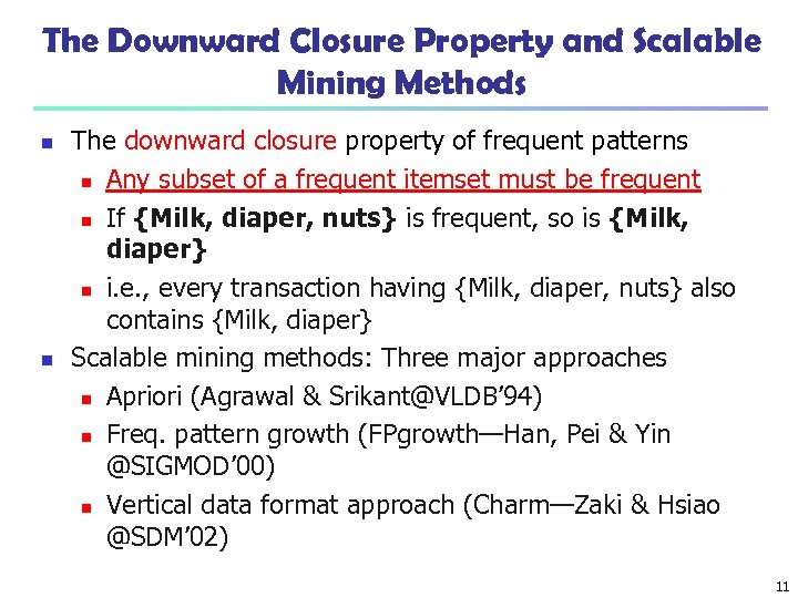 The Downward Closure Property and Scalable Mining Methods n n The downward closure property