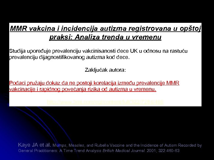 MMR vakcina i incidencija autizma registrovana u opštoj praksi: Analiza trenda u vremenu Studija