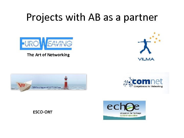 Projects with AB as a partner The Art of Networking ESCO-ORT 
