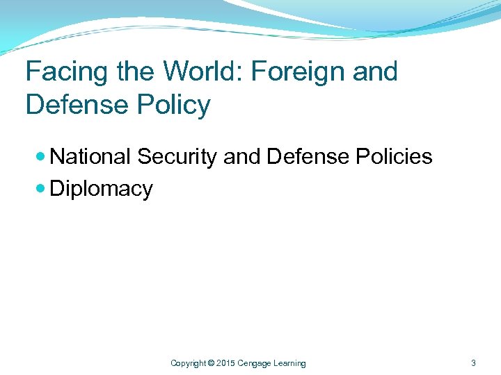 Facing the World: Foreign and Defense Policy National Security and Defense Policies Diplomacy Copyright